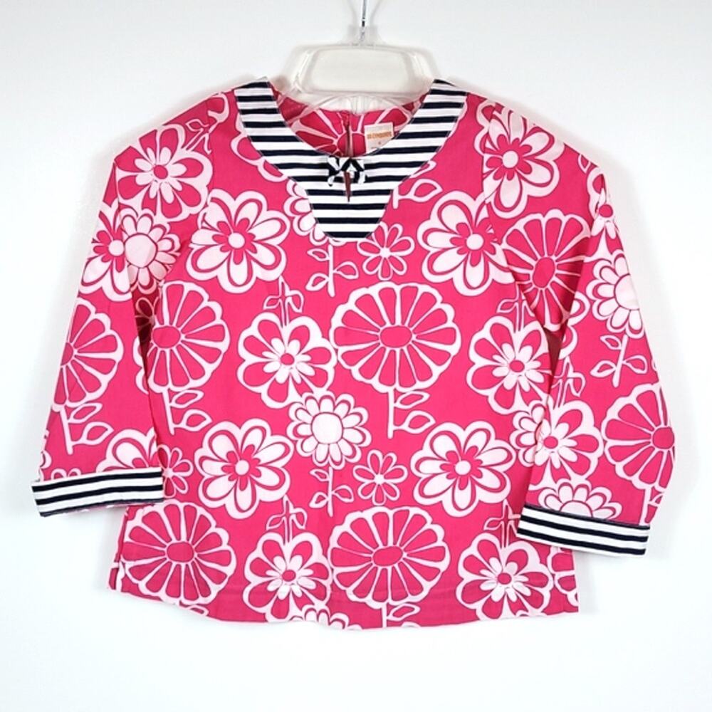 Gymboree Girls Pink Floral with Navy Stripe Adorable Top - size 6
